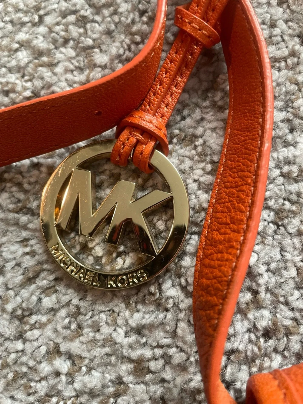 Michael Kors Saddle Flap Pebbled Crossbody Bag Small Orange Gold Hardware